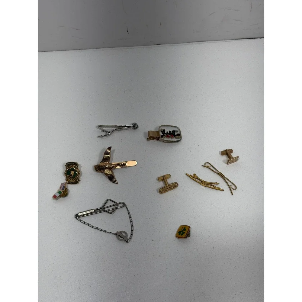 Vintage Mens Jewelry Lot Swank Tie Clips Cufflinks Lapel Pins Irish‎ Duck Train
